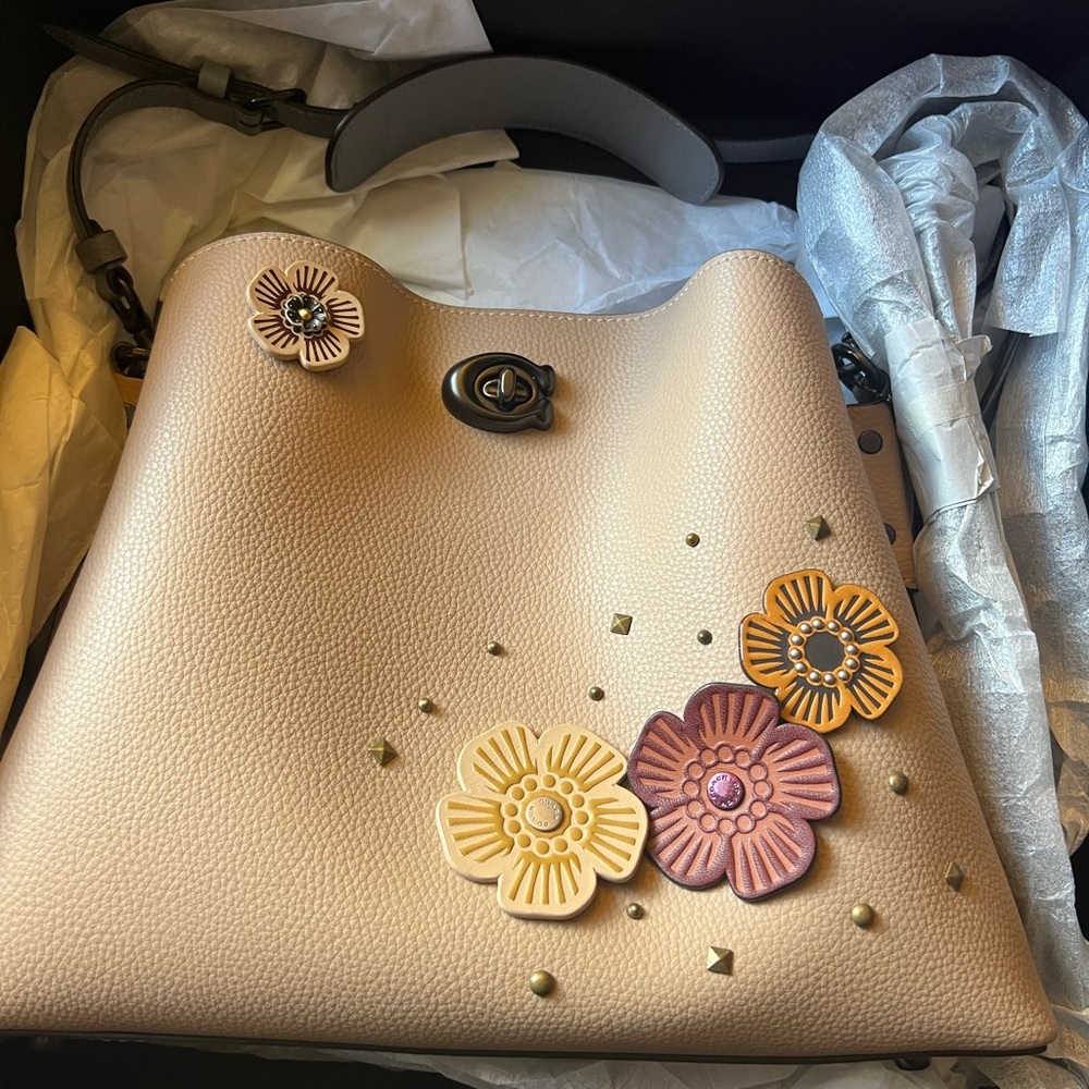 COACH custom beige bag with grey handle